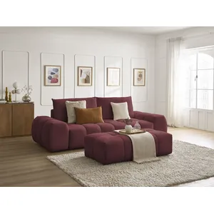 Canapé droit convertible coffre EVEREST tissu chiné avec pouf Bobochic pas cher