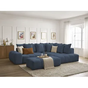 Canapé d'angle L convertible coffre EVEREST tissu chiné avec pouf Bobochic