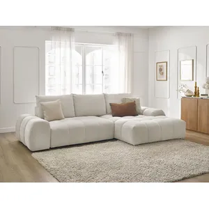 Bobochic canapé d'angle convertible coffre everest tissu texturé blanc angle droit EVEREST pas cher