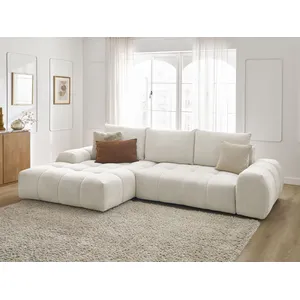 Bobochic canapé d'angle convertible coffre everest tissu chiné blanc angle gauche EVEREST pas cher