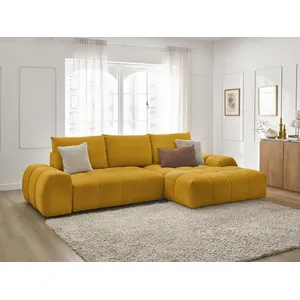 Bobochic canapé d'angle convertible coffre everest tissu texturé jaune  angle droit EVEREST