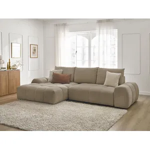 Bobochic canapé d'angle convertible coffre everest tissu texturé taupe angle gauche EVEREST pas cher