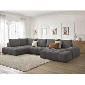 Bobochic canapé panoramique convertible coffre everest tissu texturé gris foncé  angle droit EVEREST