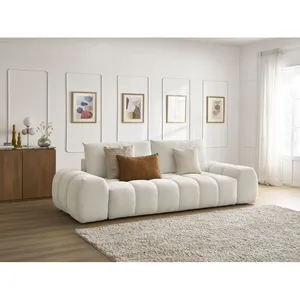 BOBOCHIC - Canapé droit convertible coffre EVEREST tissu chiné Blanc pas cher
