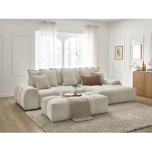Comparateur de prix : Bobochic canapé d'angle convertible coffre everest tissu texturé avec pouf beige angle droit EVEREST