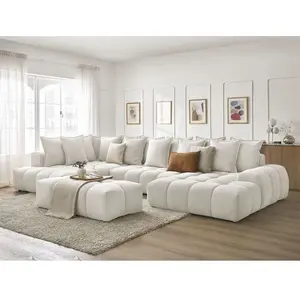 Comparateur de prix : Bobochic canapé panoramique convertible coffre everest tissu texturé avec pouf blanc angle droit EVEREST