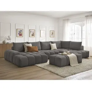 Bobochic canapé panoramique convertible coffre everest tissu texturé avec pouf gris foncé angle gauche EVERESTVendu parbobochic-paris