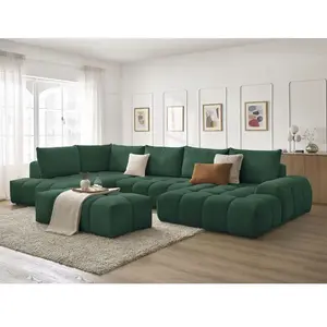 Bobochic canapé panoramique convertible coffre everest tissu texturé avec pouf vert  angle droit EVEREST