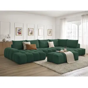Bobochic canapé panoramique convertible coffre everest tissu texturé avec pouf vert  angle gauche EVEREST