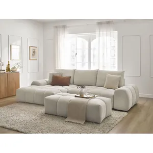 Comparateur de prix : Bobochic canapé d'angle convertible coffre everest tissu texturé avec pouf beige angle gauche EVEREST