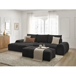 Comparateur de prix : Bobochic canapé d'angle convertible coffre everest tissu texturé avec pouf noir angle gauche EVEREST