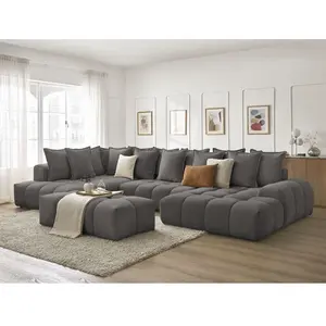 Bobochic canapé panoramique convertible coffre everest tissu texturé avec pouf gris foncé  angle droit EVEREST