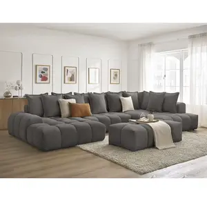 BOBOCHIC Canapé panoramique convertible coffre EVEREST tissu texturé avec pouf ... pas cher