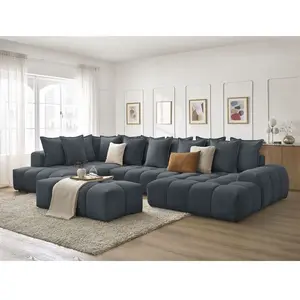Comparateur de prix : Canapé panoramique convertible coffre EVEREST tissu texturé avec pouf Bobochic