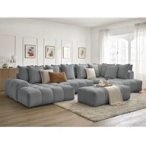 Comparateur de prix : Canapé panoramique convertible coffre EVEREST tissu chiné avec pouf gr...