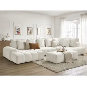 Canapé panoramique convertible coffre EVEREST tissu chiné avec pouf BobochicVendu parbobochic-paris