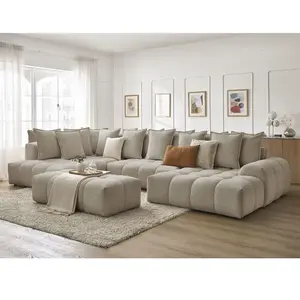 Canapé panoramique convertible coffre EVEREST tissu chiné avec pouf BobochicVendu parbobochic-paris