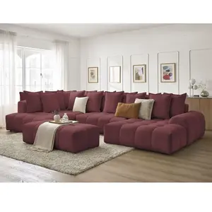 Canapé panoramique convertible coffre EVEREST tissu chiné avec pouf BobochicVendu parbobochic-paris