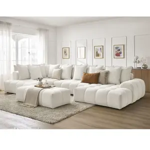 Comparateur de prix : Canapé panoramique convertible coffre EVEREST tissu chiné avec pouf Bobochic