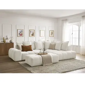 Canapé d'angle L convertible coffre EVEREST tissu chiné avec pouf Bobochic