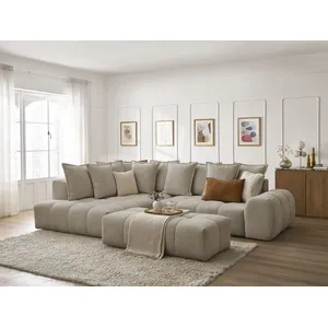 Canapé d'angle L convertible coffre EVEREST tissu chiné avec pouf Bobochic pas cher