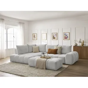 Canapé d'angle L convertible coffre EVEREST tissu chiné avec pouf Bobochic pas cher