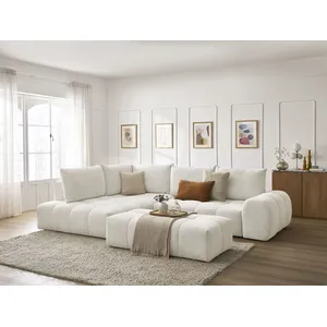 Canapé d'angle L convertible coffre EVEREST tissu chiné avec pouf Bobochic pas cher