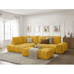 Canapé d'angle L convertible coffre EVEREST tissu texturé avec pouf Bobochic pas cher