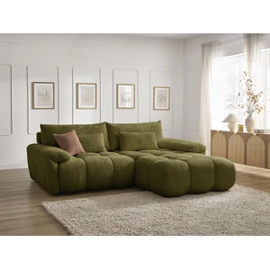 Bobochic canapé d'angle fixe ivane tissu texturé vert angle droit IVANE pas cher