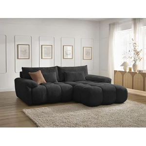 Bobochic canapé d'angle fixe ivane tissu texturé noir angle droit IVANE pas cher