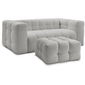 Canapé droit convertible 3 places CLOUD tissu bouclette avec pouf Bobochic pas cher