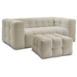 Canapé droit convertible 3 places CLOUD tissu bouclette avec pouf Bobochic pas cher