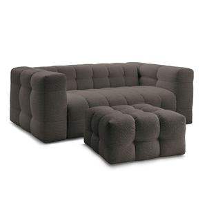 Canapé droit convertible 3 places CLOUD tissu bouclette avec pouf Bobochic pas cher