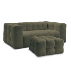 Canapé droit convertible 3 places CLOUD tissu bouclette avec pouf Bobochic pas cher