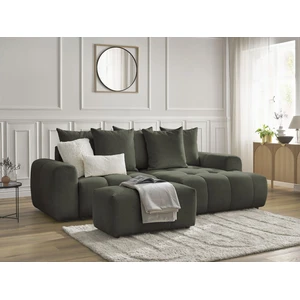 Canapé d'angle convertible coffre ROXELANE tissu chiné avec pouf Bobochic pas cher
