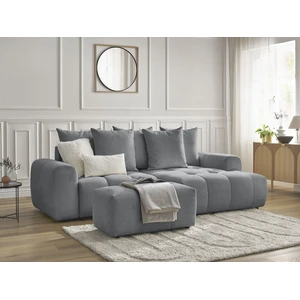 Canapé d'angle convertible coffre ROXELANE tissu chiné avec pouf Bobochic pas cher