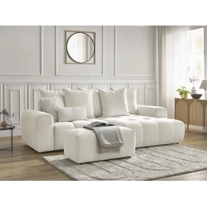 Canapé d'angle convertible coffre ROXELANE tissu chiné avec pouf Bobochic pas cher