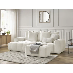 Canapé d'angle convertible coffre ROXELANE tissu chiné avec pouf Bobochic pas cher