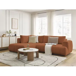 Canapé d'angle L convertible FUJI tissu bouclette avec pouf Bobochic pas cher