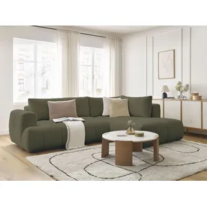 Canapé d'angle L convertible FUJI tissu bouclette avec pouf Bobochic pas cher