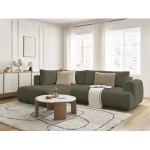 Canapé d'angle L convertible FUJI tissu bouclette avec pouf Bobochic pas cher