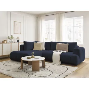 Canapé d'angle L convertible FUJI tissu bouclette avec pouf Bobochic pas cher