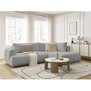 Canapé d'angle L convertible FUJI tissu bouclette avec pouf Bobochic pas cher