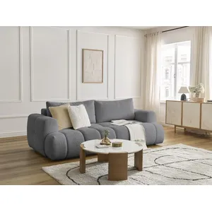 Canapé droit convertible 3 places FUJI tissu bouclette avec pouf Bobochic pas cher