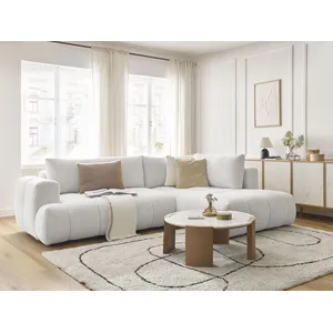 Canapé d'angle L convertible FUJI tissu bouclette avec pouf Bobochic pas cher