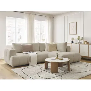 Canapé d'angle L convertible FUJI tissu bouclette avec pouf Bobochic pas cher