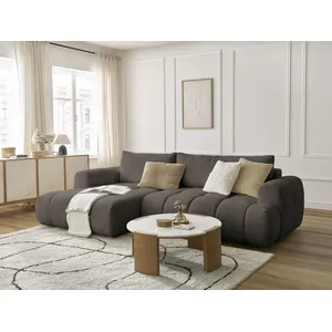 Comparateur de prix : Canapé d'angle convertible FUJI tissu bouclette avec pouf Bobochic