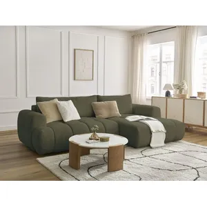 Canapé d'angle convertible FUJI tissu bouclette avec pouf Bobochic pas cher