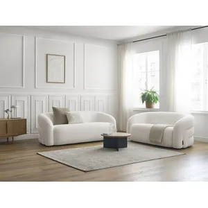 Ensemble canapé droit fixe 3 + 2 places ELINA tissu bouclette Bobochic pas cher