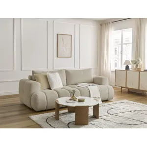 Comparateur de prix : Canapé droit convertible 3 places FUJI tissu bouclette avec pouf Bobochic